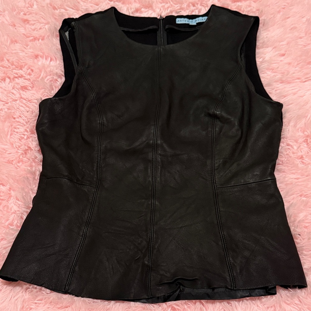 ANTONIO MELANI Black Leather Zip-Back Top